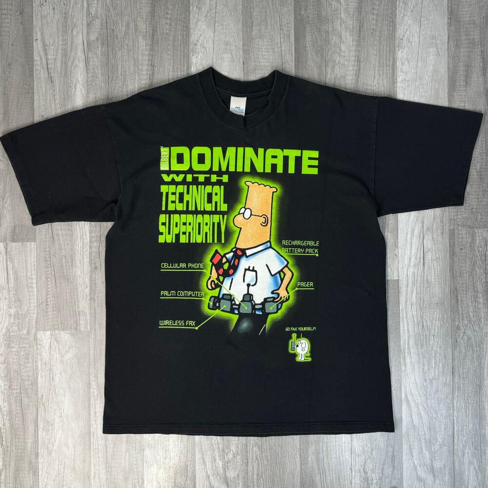 Vintage 90s Dilbert Dominate Tech Geek T-Shirt Comic Size Large